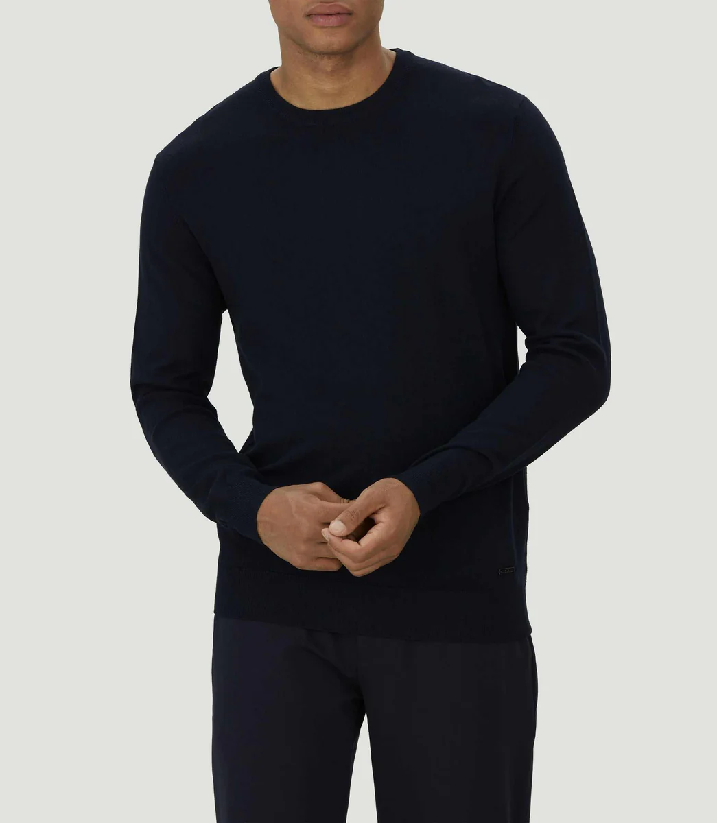 Pull col rond marine 