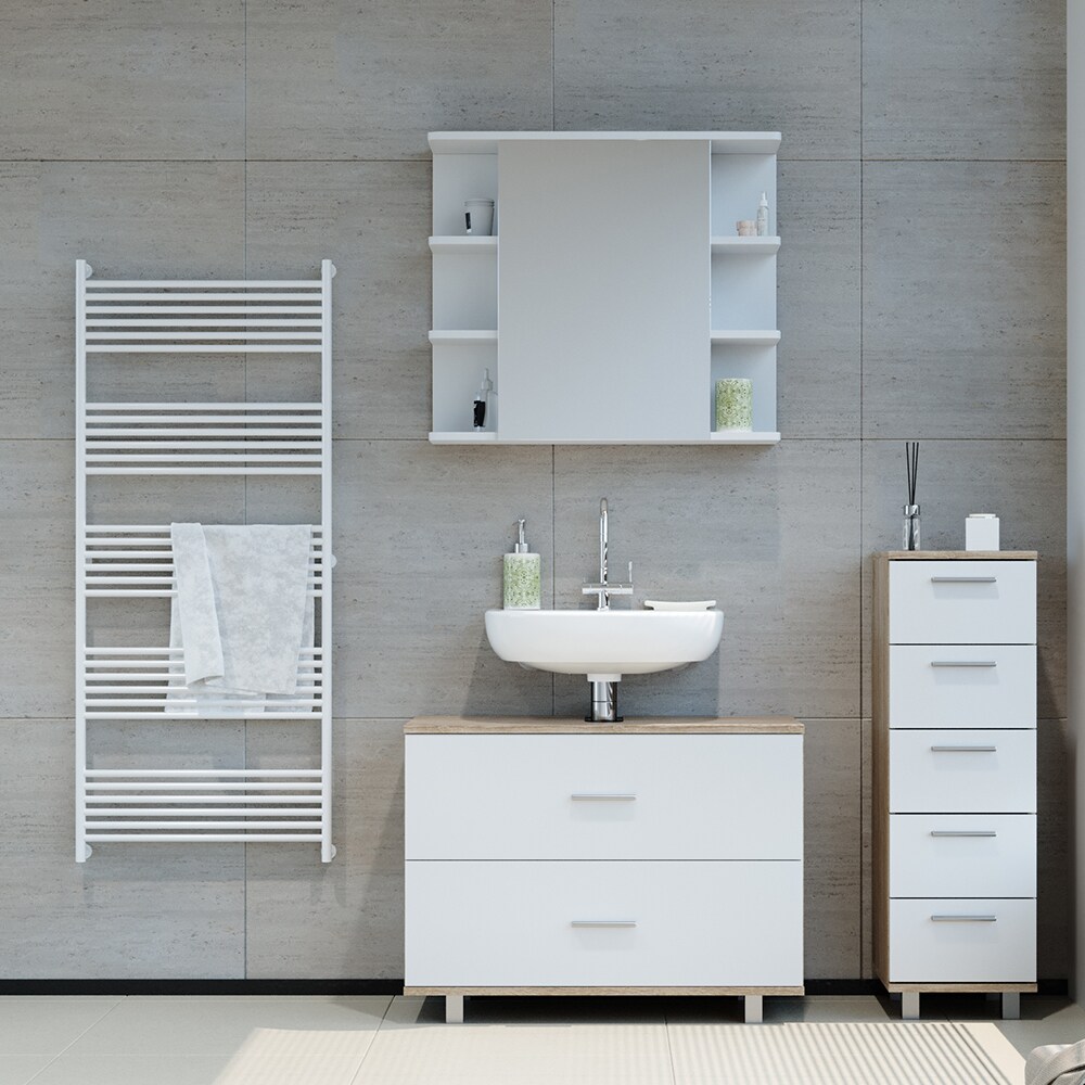 VICCO Badmöbel Set ILIAS Weiß Eiche Spiegel Kommode Unterschrank Badschrank