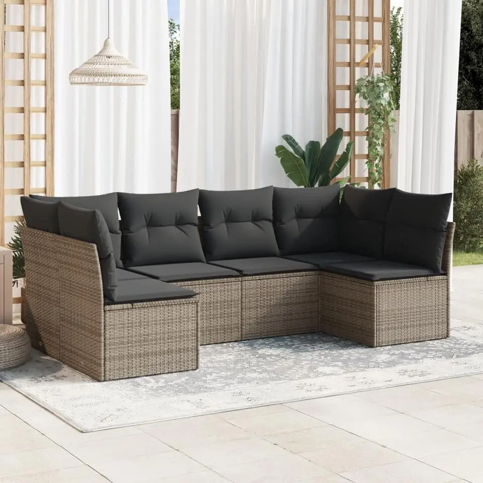 vidaXL Loungeset met kussens - set van 4 - Grijs - Poly Rattan