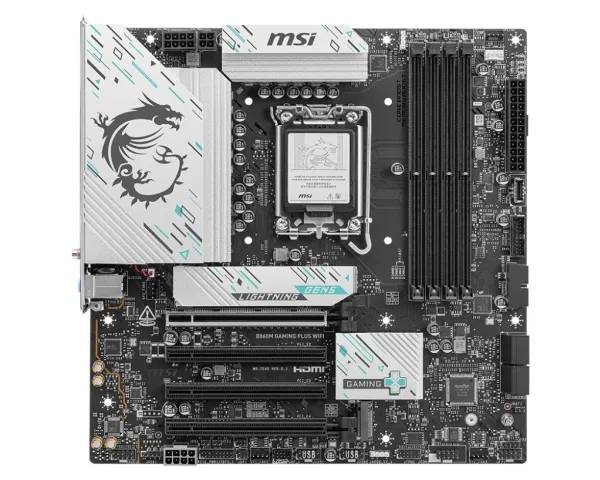 MSI B860M GAMING PLUS WIFI - Bundkort - micro ATX - LGA1851 sokkel - B860 Chipset - USB-C 3.2 Gen2, USB-C 3.2 Gen 1, USB 3.2 Gen 1 - 5 Gigabit Ethernet, Wi-Fi 7, Bluetooth - onboard grafik (CPU påkrævet) - HD Audio (8-kanaler)