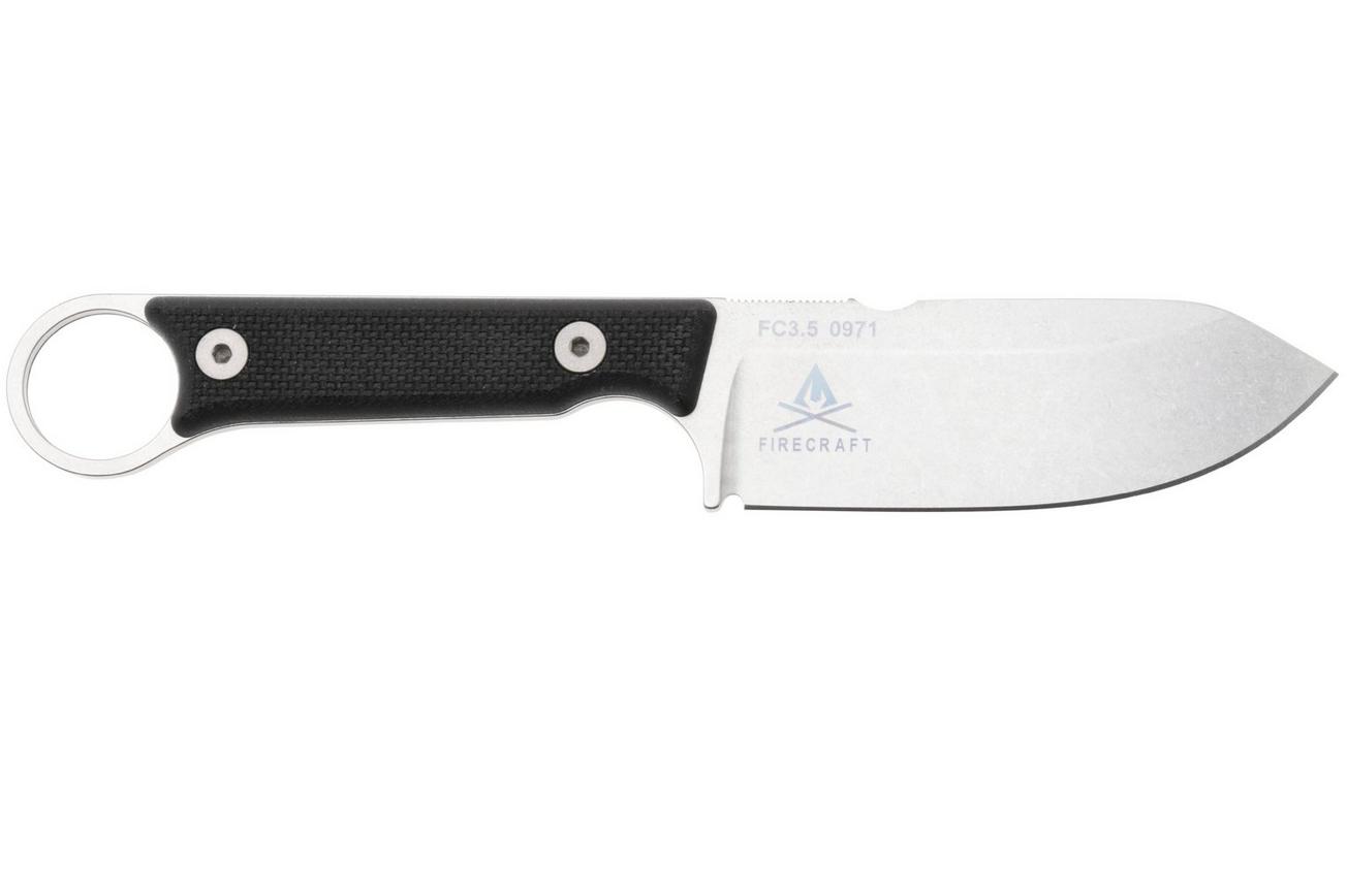 White River Firecraft 3.5 Pro, Stonewashed Magnacut, Black G10, survivalmes, Kydex schede met firesteel