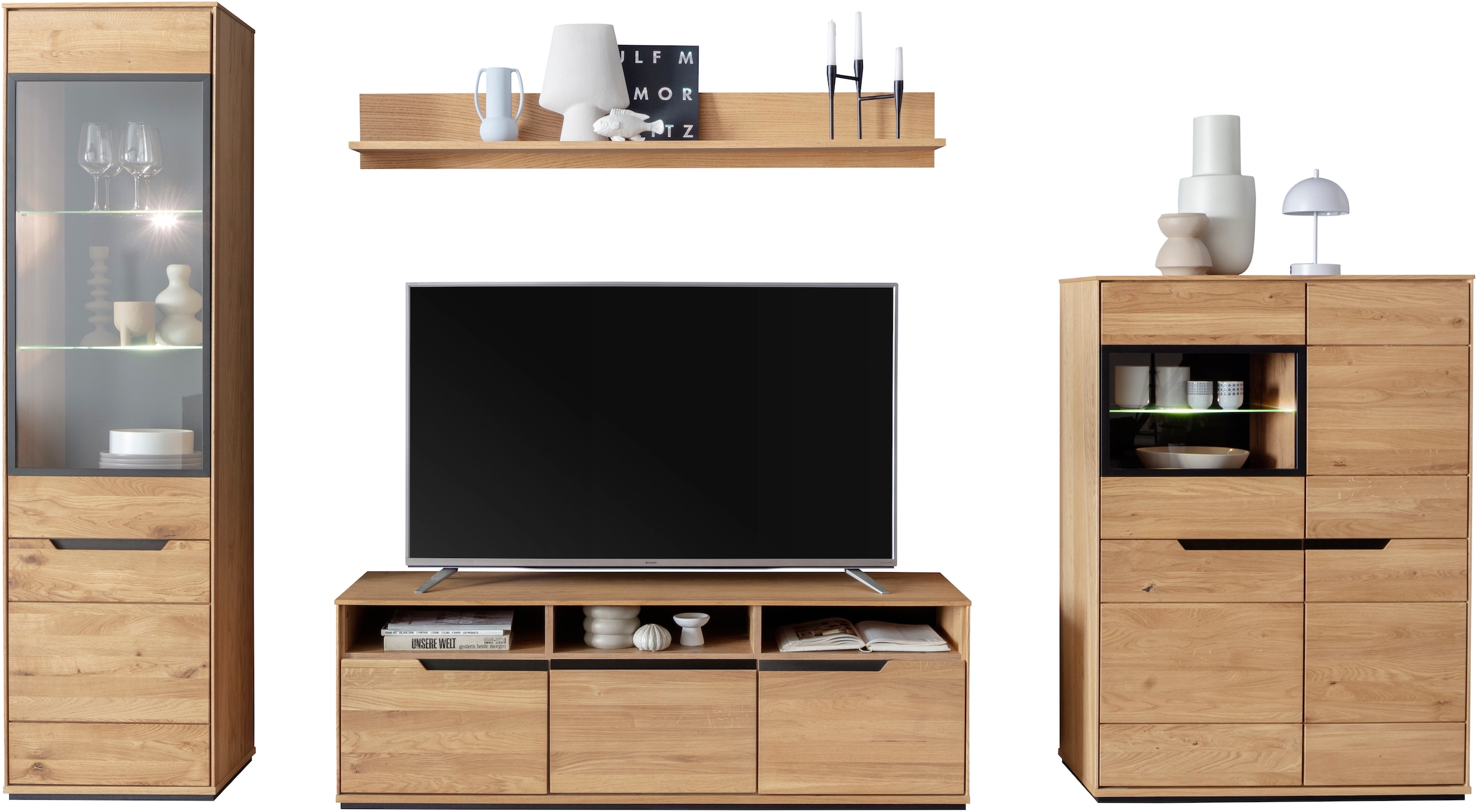 MCA living Wohnwand »Araya Wohnkombination I« Komplett-Set, optional: Glaskantenbeleuchtung, 4 Stk. tlg.