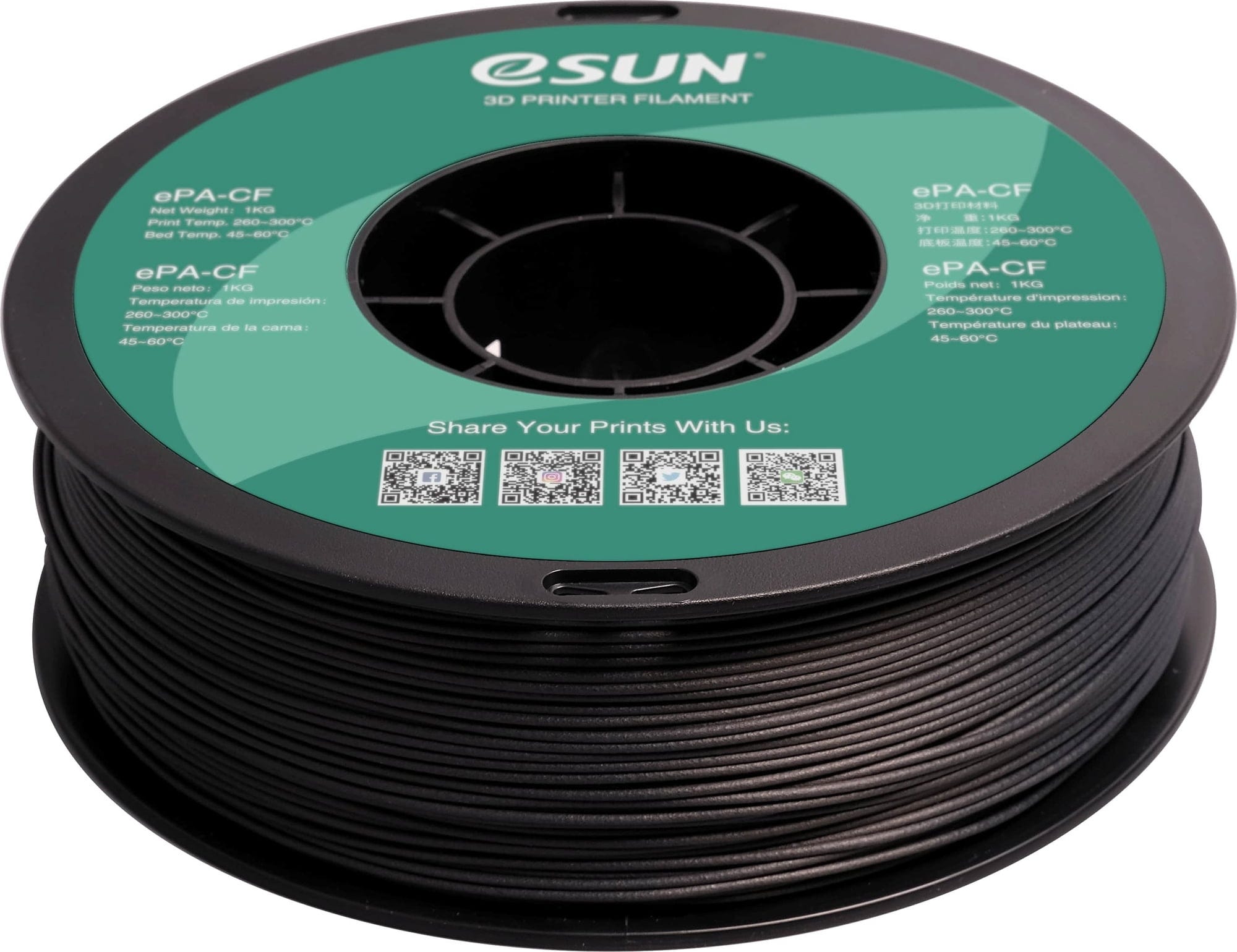 eSUN  PA-CF Black, 1,75 mm / 1000 g    Selbstschmierendes Nylon-Filament mit 20 % Kohlefasern