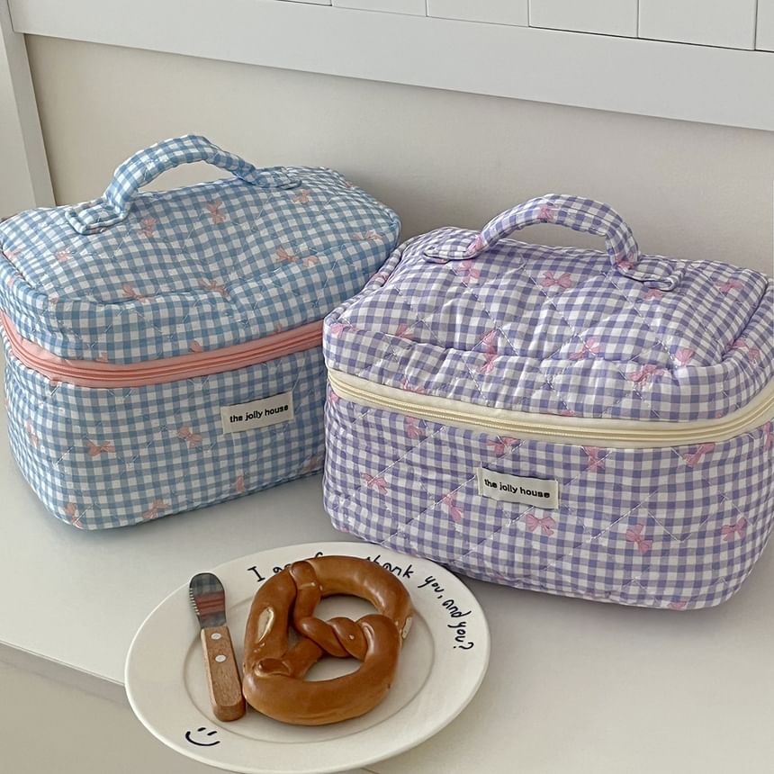 ZenlyHabit - Make-uptas / clutch / etui van geruite stof met strik