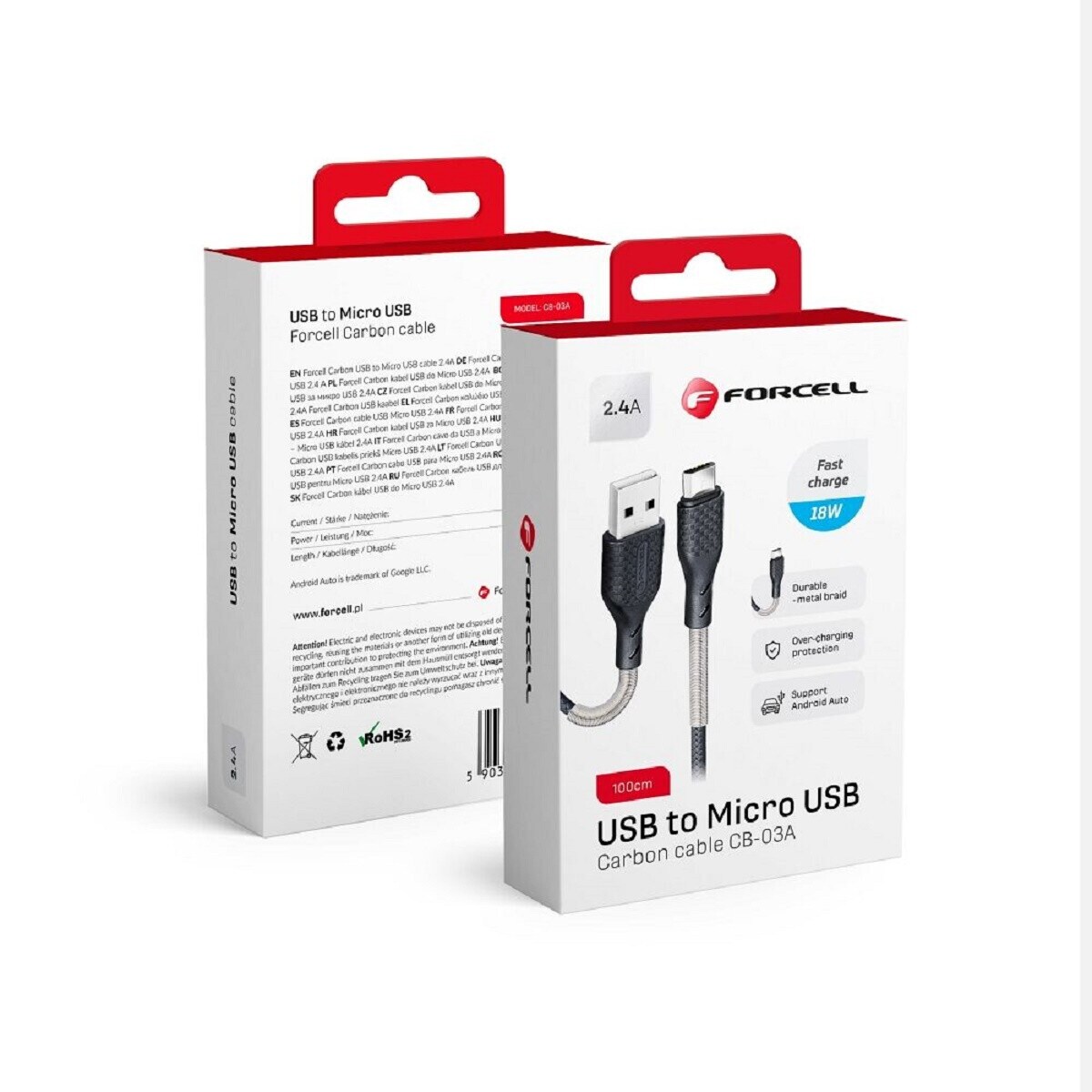 Carbon Ladekabel USB zu Micro 2,4A CB-03A zum Aufladen