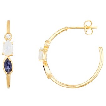Boucles d'oreilles Blanca - Laiton doré, lolite violette & pierre de lune blanche