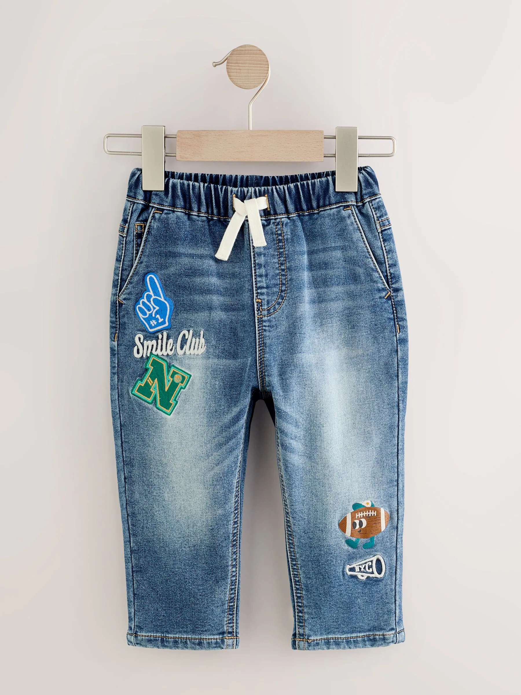 Middenblauwe Varsity - Jeans met elastische taille (3mnd-7jr)