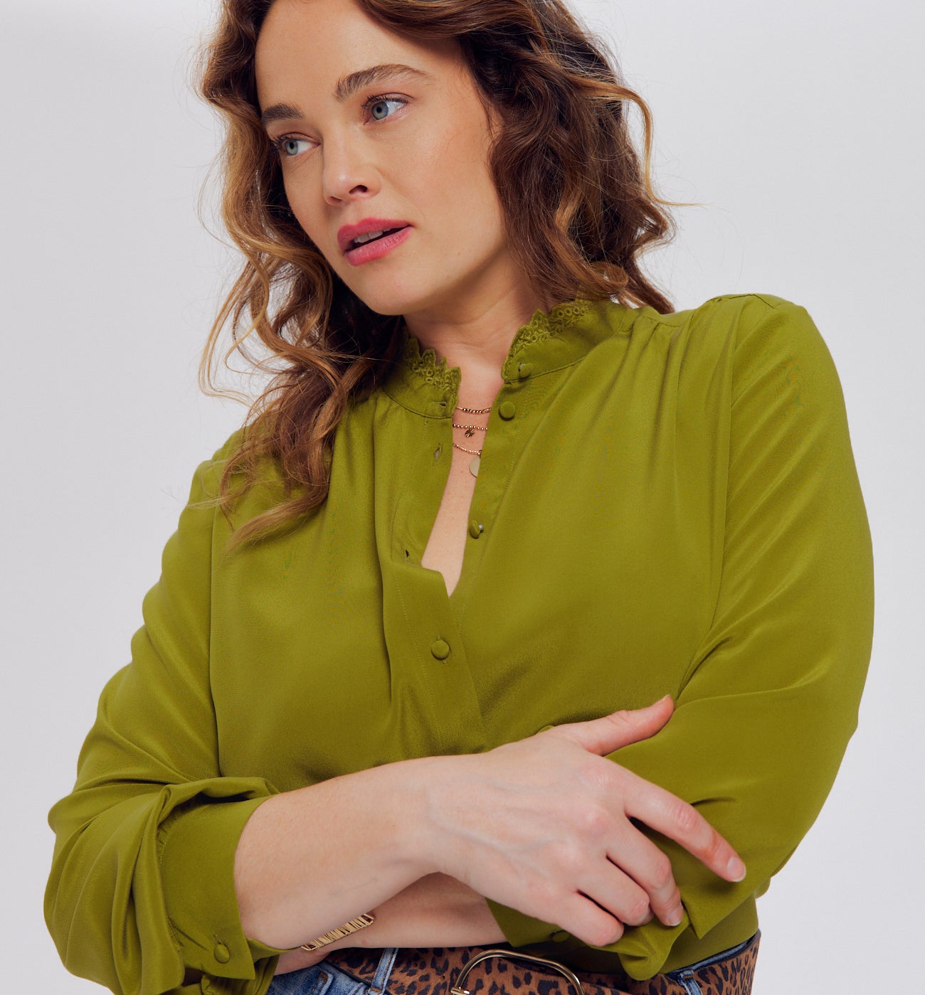 Chemise en soie unie Femme - Ocre