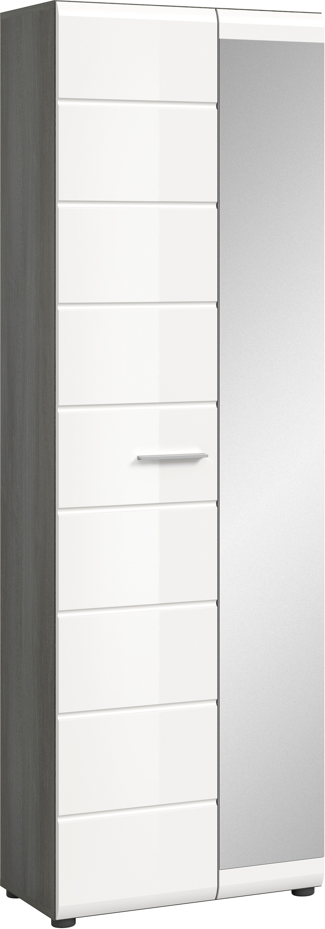 INOSIGN Garderobenschrank »Rumba, Höhe 192 cm, 1 Hochglanz Tür, 1 Spiegeltür, 4 Einlegeböden,« 1 Kleiderstange, Stauraumschrank, Flurschrank, Flurmöbel