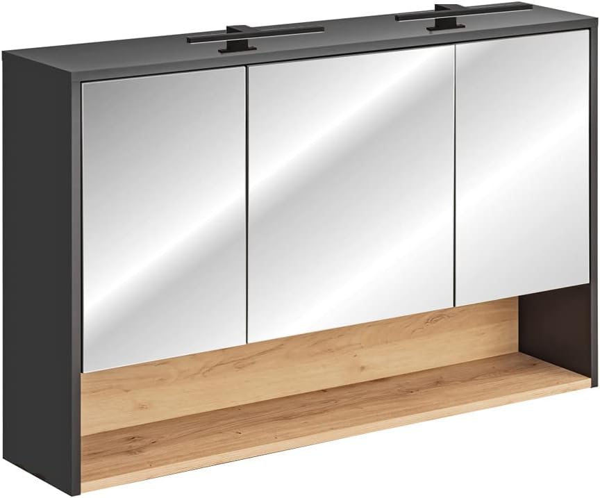 Lomadox Bad Spiegelschrank 120 cm inkl. LED Beleuchtung in anthrazit mit Artisan Eiche Nb., B/H/T: ca. 120/80/25 cm