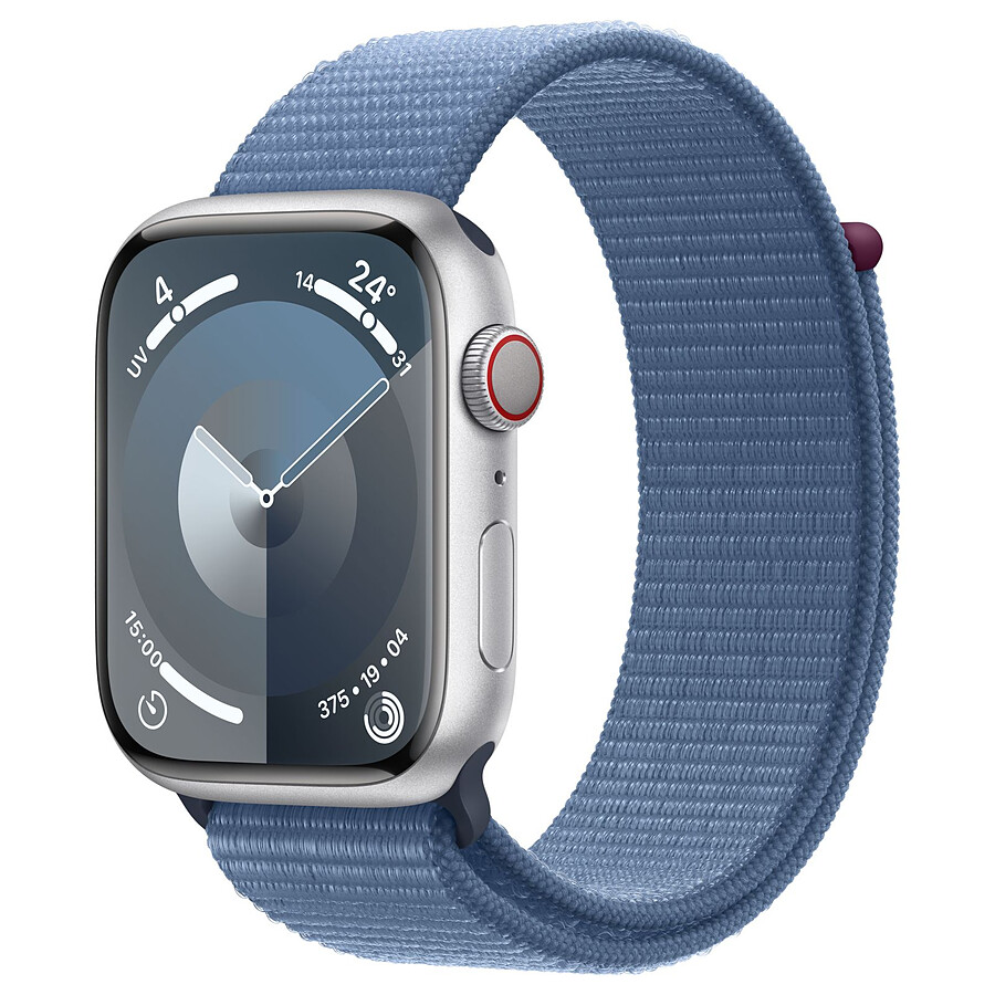 Apple Watch Series 9 GPS + Cellular - Aluminium Argent - Boucle Sport Bleu - 41 mm