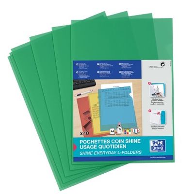 SHINE - 10 Pochettes coin - A4 - pour 25 feuilles - 12/100 - vert cristal