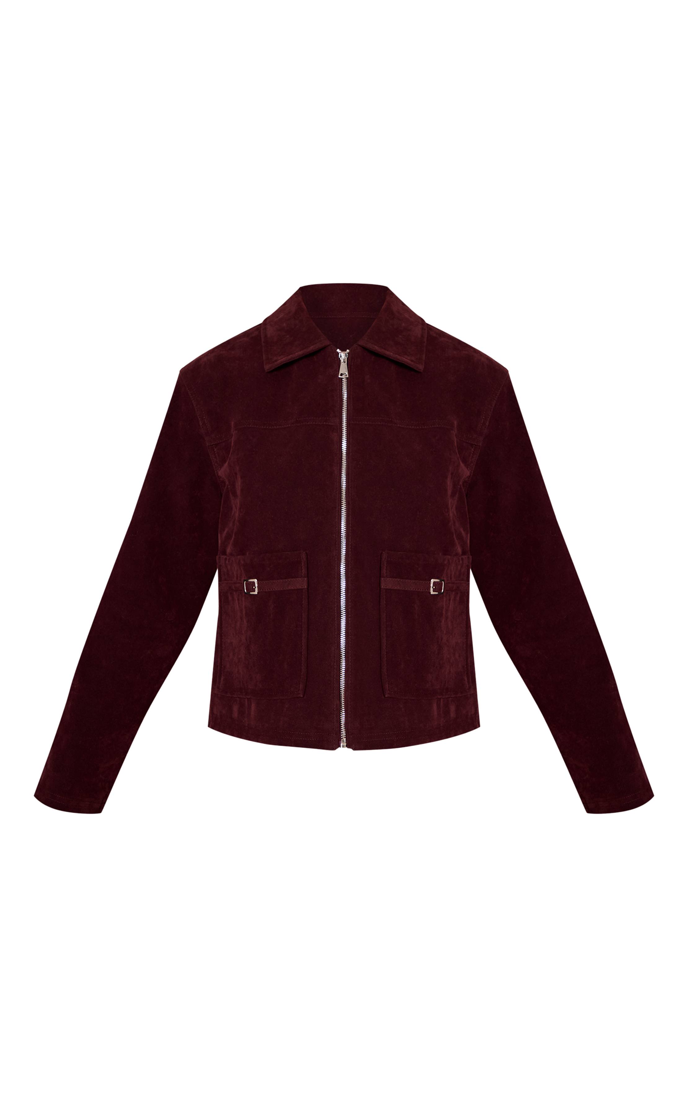 Rouge Bordeaux Veste En Faux Suède Avec Poches À Détails