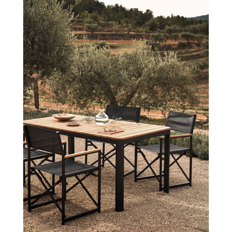 Table d'extérieur Bona - bois de teck massif pieds aluminium