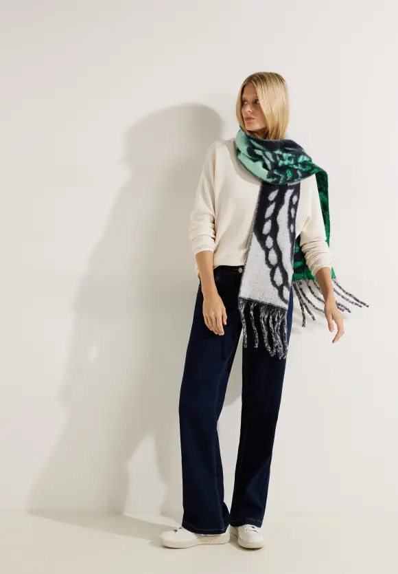 Jacquard Schal mit Fransen - deep blue