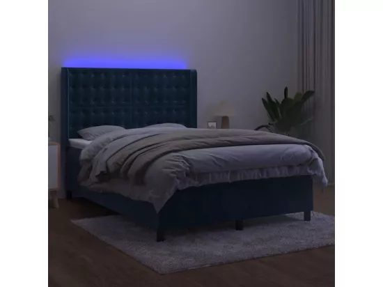 Sommier tapissier matelas et LED Bleu foncé 140x190 cm Velours