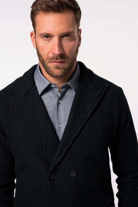 Stricksakko, zweireihig, Revers, Taschen