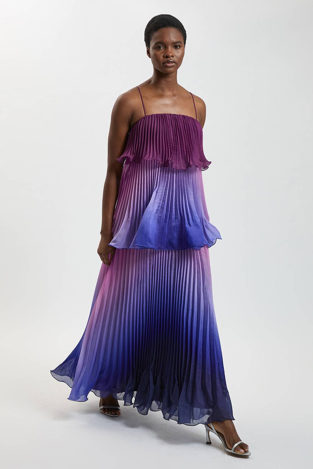 KarenMillen Robe Longue Plissée En Organdi Slub Effet Ombré Tissé Petite Taille