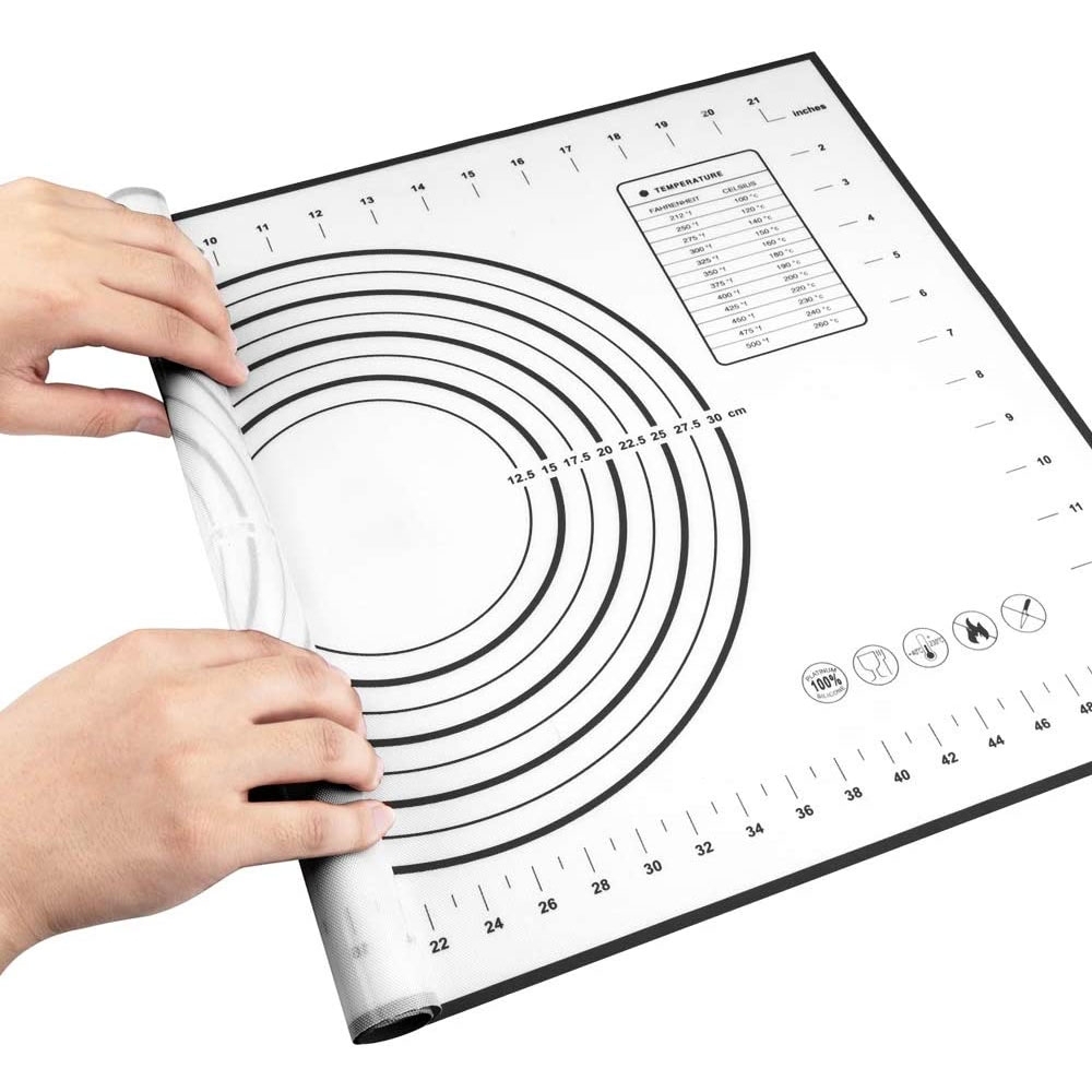 (60x80cm) Rutschfeste Silikon Backunterlage Teig Knetmatte mit Skalierung - Weiss