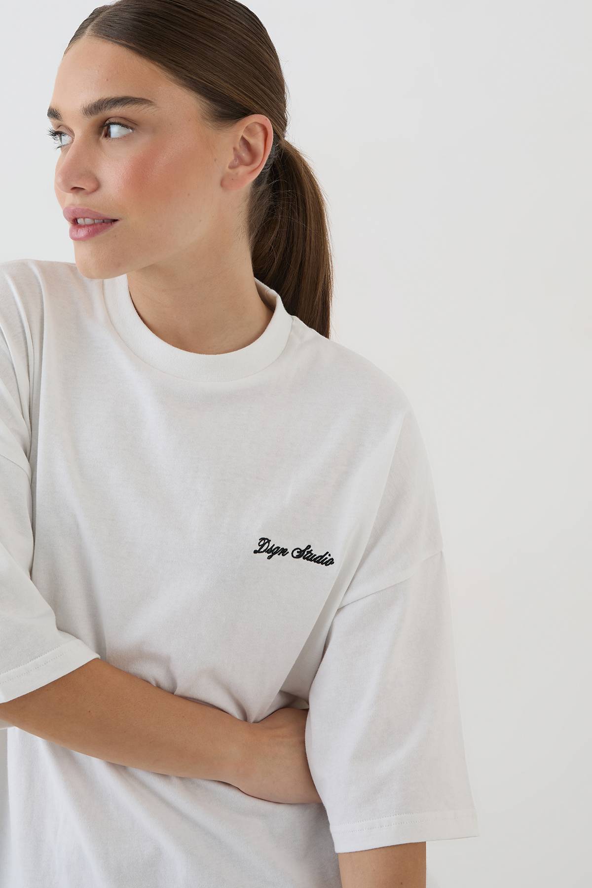 T-shirt Oversize Brodé Avec Logo Script Dsgn Studio