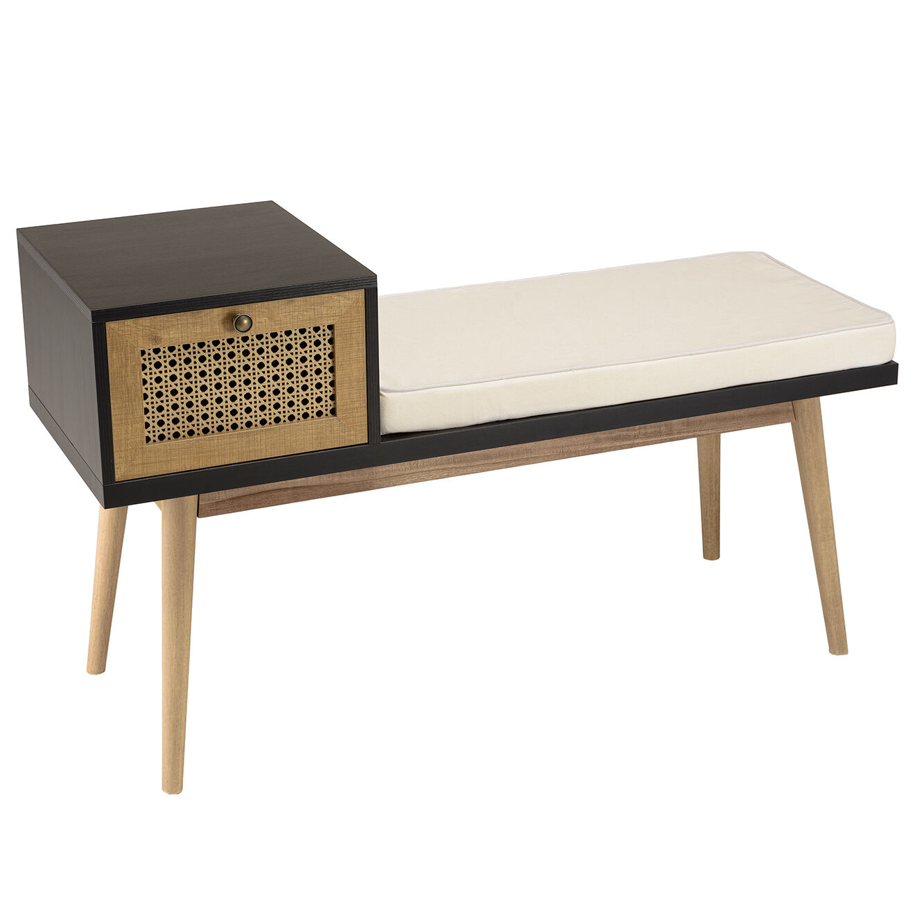 Macabane Banc 1 tiroir rotin marron/noir - 110x40x64 cm