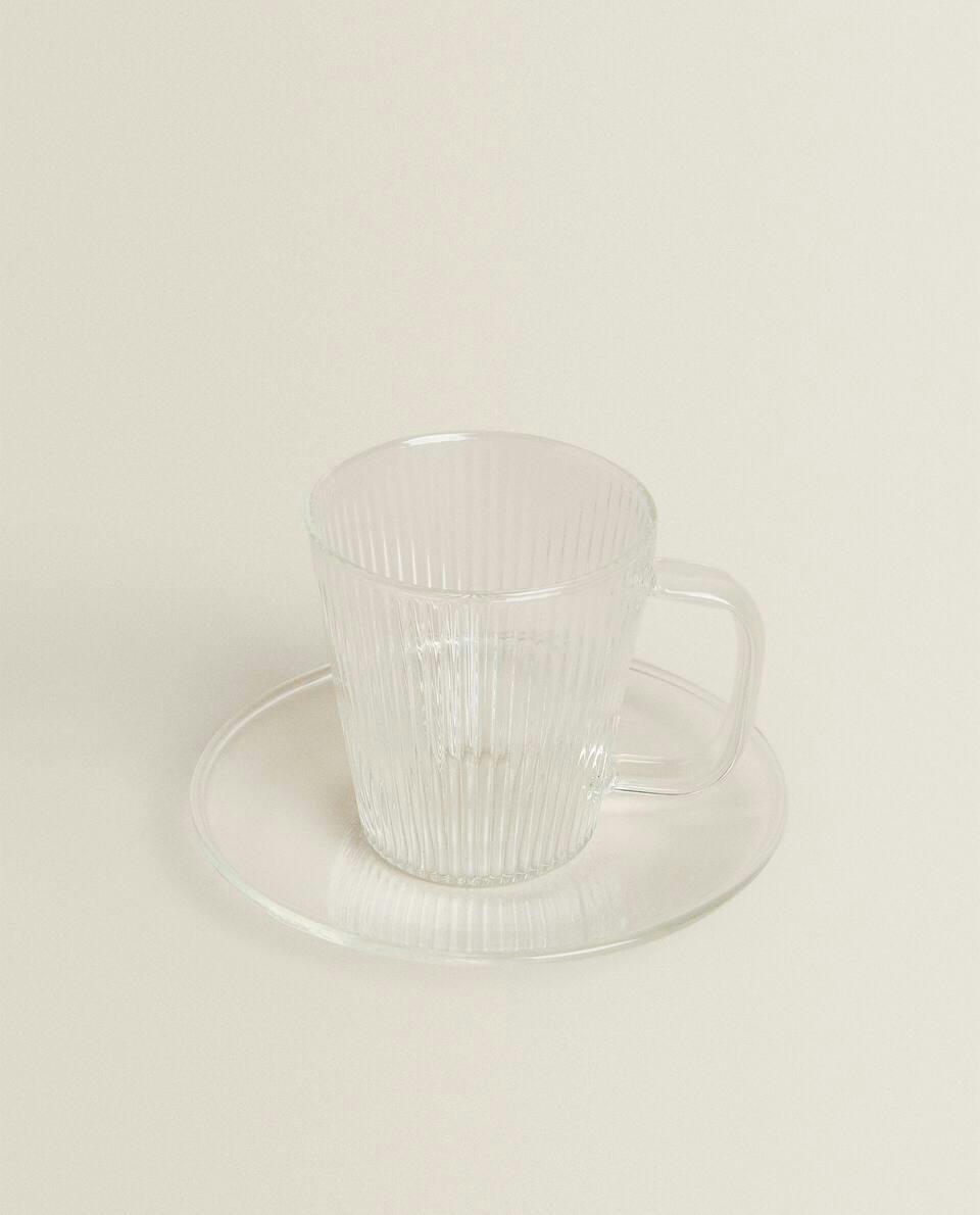Xícara de café e pires de vidro borossilicato