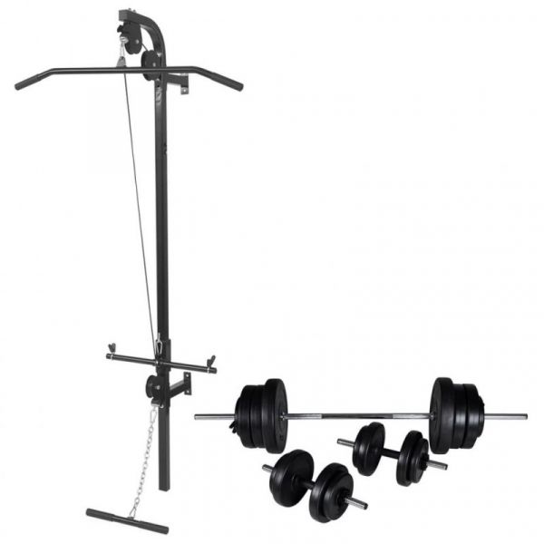 Torre Musculação Parede Com Conjunto Barras E Halteres 60,5 Kg - 275357