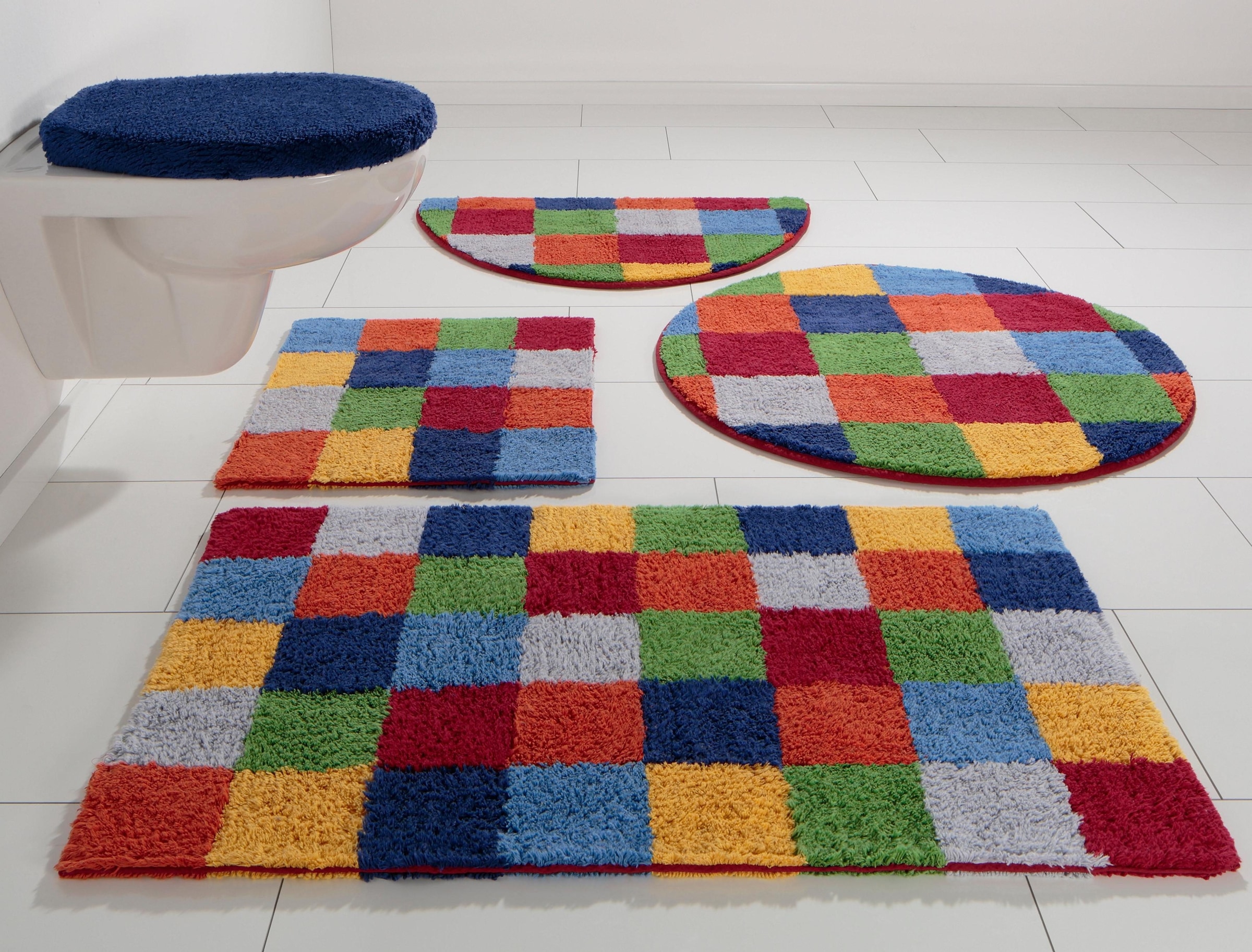 my home Badematte »Kira, Badvorleger, Badezimmer Teppich, Kästchen« Höhe 12 mm beidseitig nutzbar | fussbodenheizungsgeeignet | strapazierfähig bunt, Badteppich, Badematten auch als 2 teiliges Set erhältlich