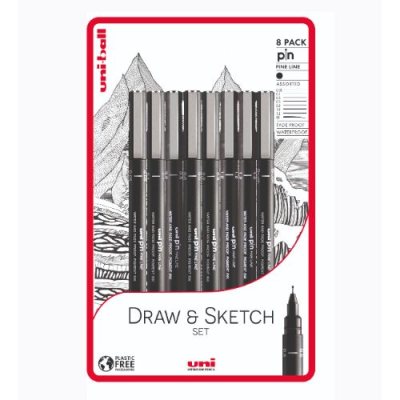 Uni Pin Blister Draw And Sketch Pens Set of 8