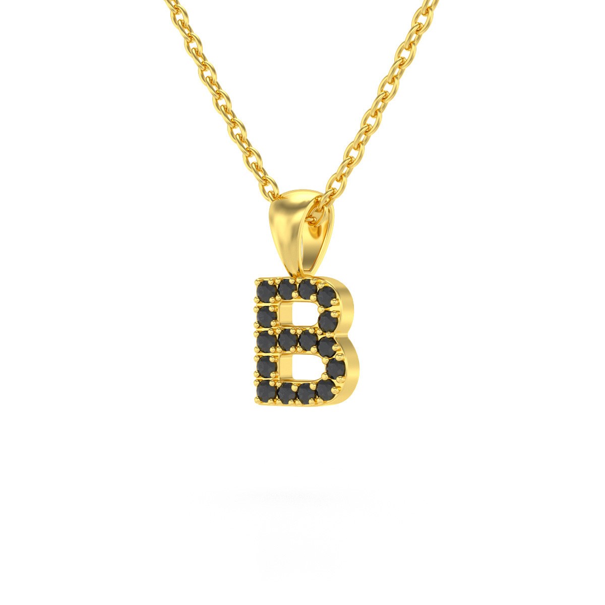 Collier Pendentif ADEN Lettre B Or 750 Jaune Diamant Noir Chaine Or 750 incluse 0.72grs