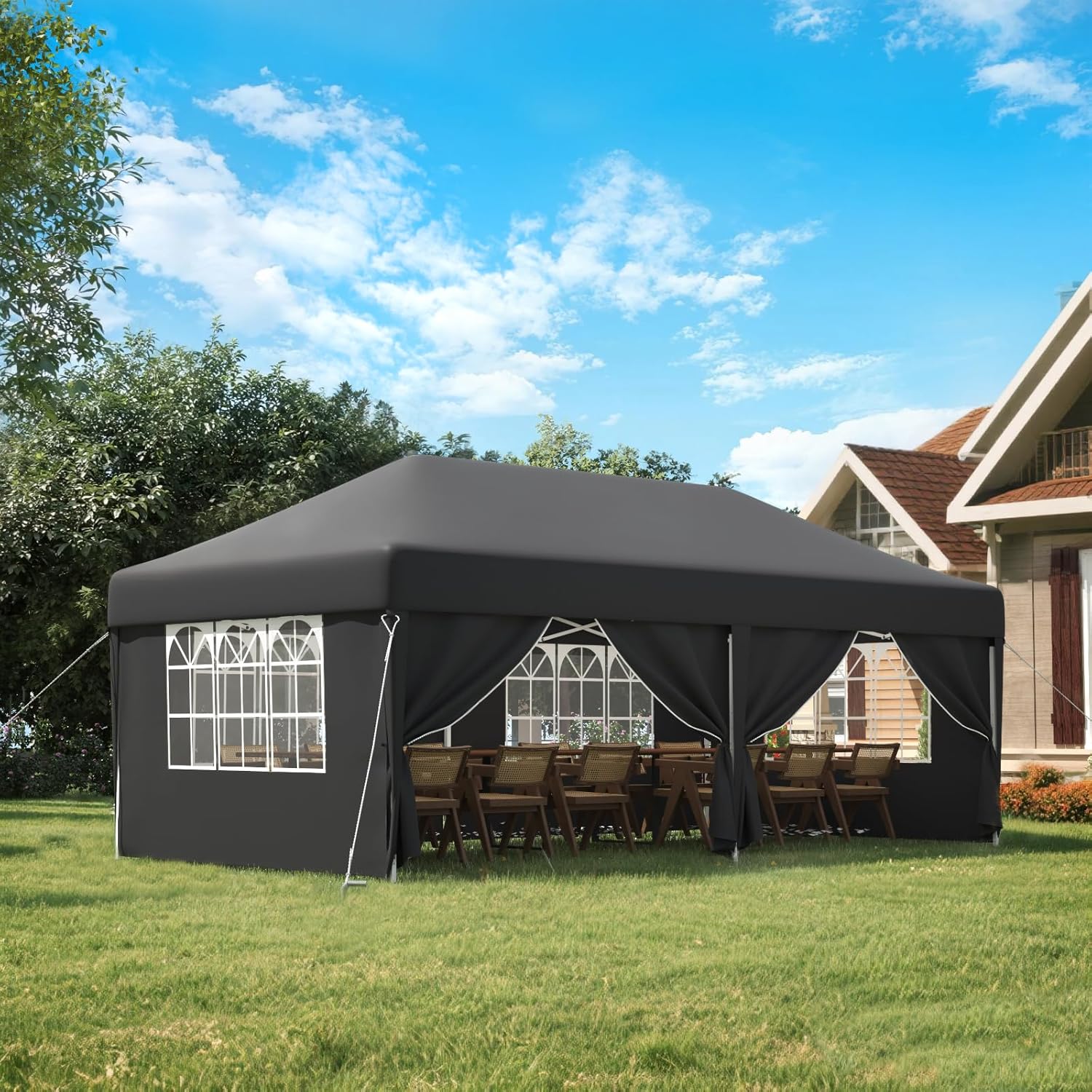 JUMMICO Pavillon 3x6 Wasserdicht Stabil Winterfest Höhe Verstellbar,Faltpavillon Partyzelt mit 6 Seitenwänden,Pavillion UV Schutz 50+,Gartenpavillon Faltzelt für Party,Hochzeit,Garten, Innenhof,Grau