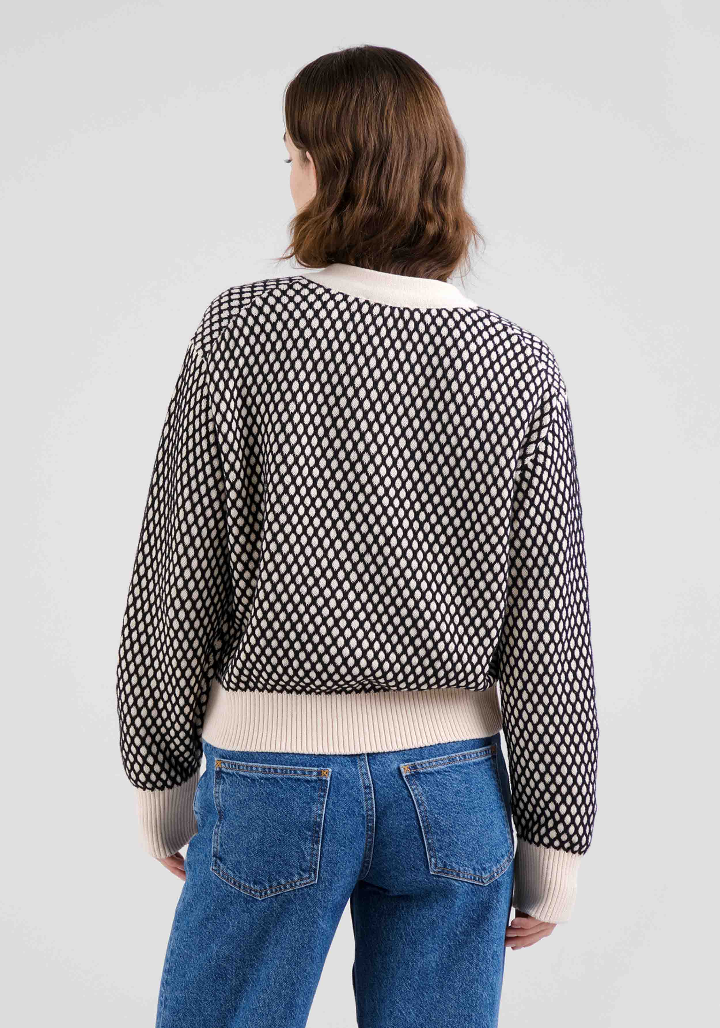 Dedicated Cardigan Kanan Bubble Knit Black/Vanilla Whitecap Gray