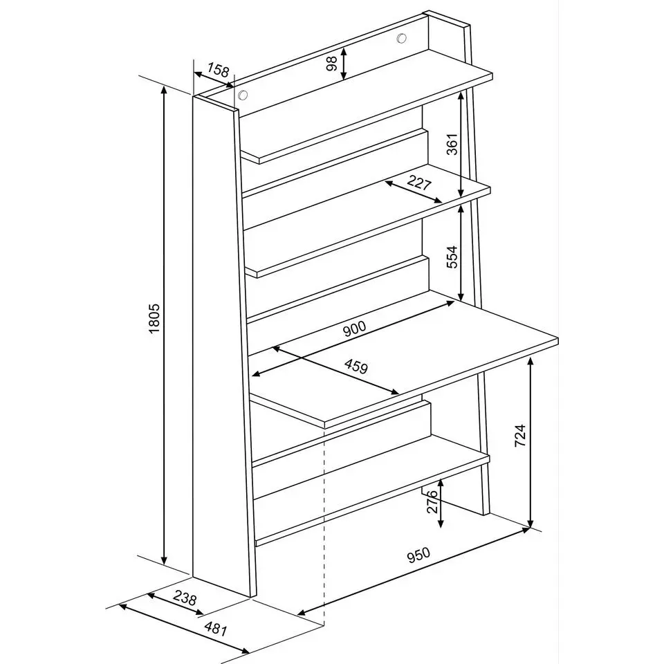 Boekenkast Quinty met laptoptafel 95cm 3 legplanken - eik decor/ grijs