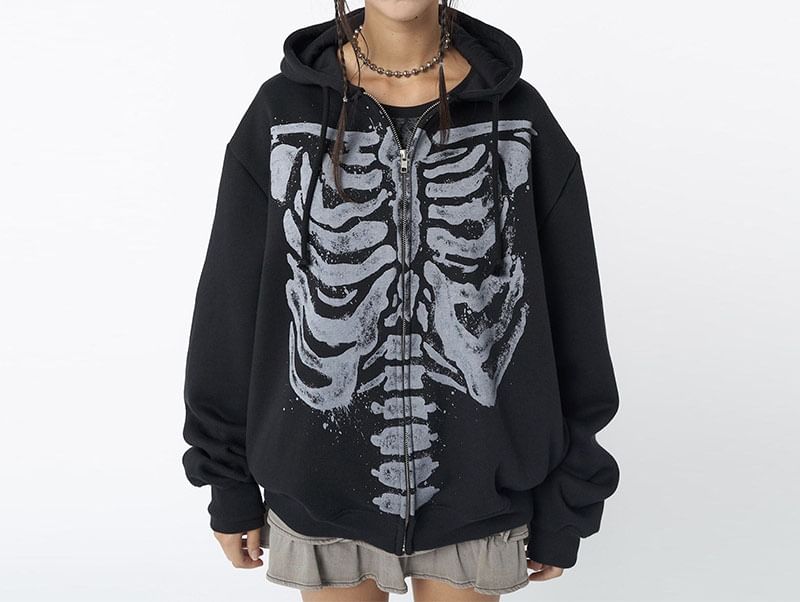 Bolgivy - Skeletprint Hoodie met Rits