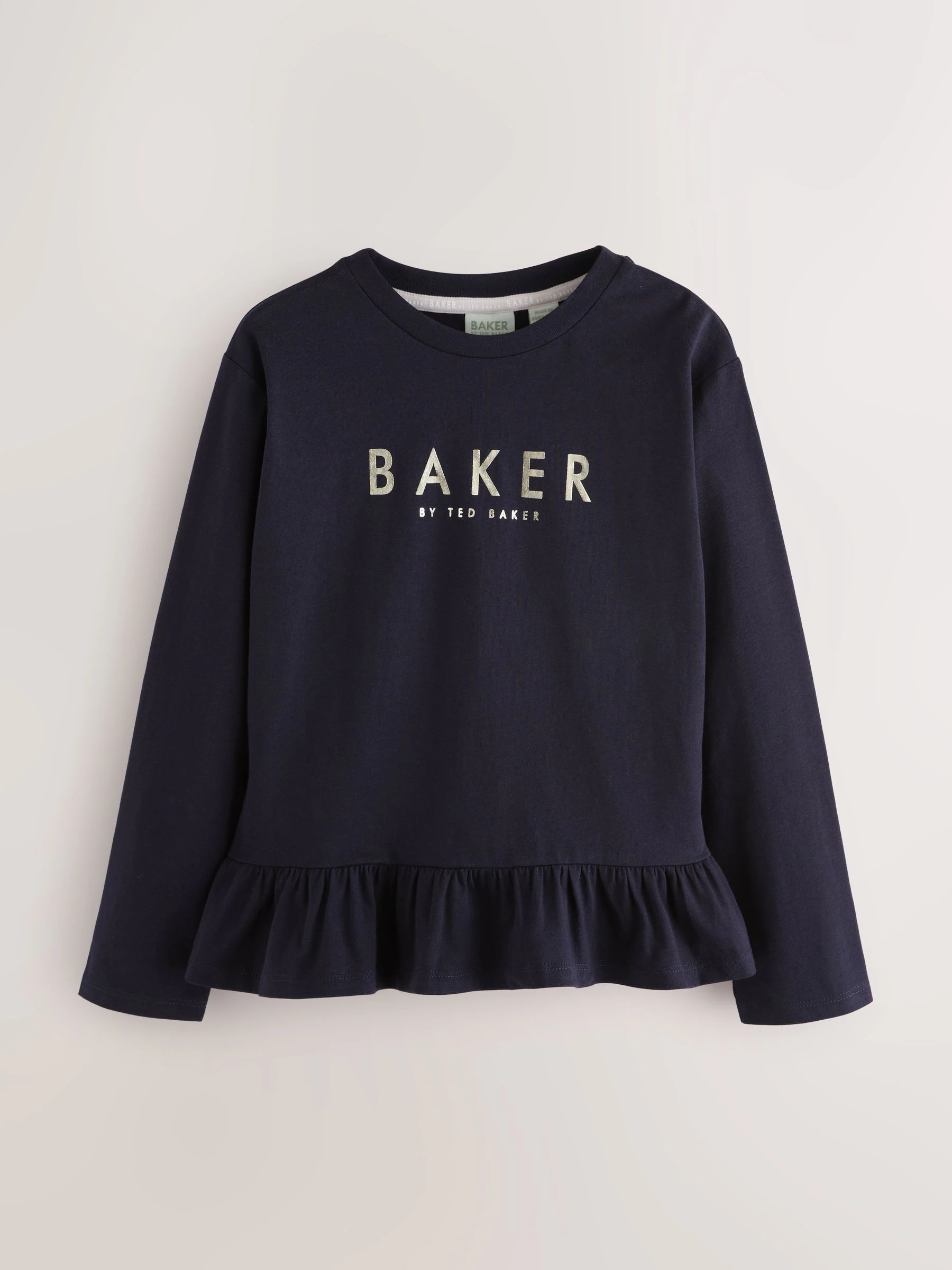 Baker by Ted Baker T-shirts met grafische print en ruches, lange mouwen, verpakking van 3