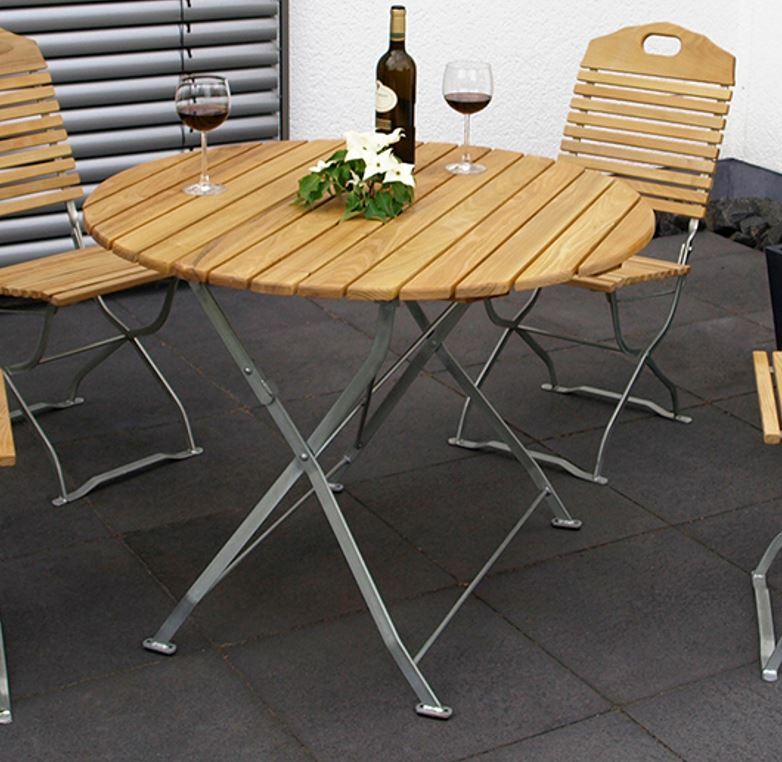 DEGAMO Klapptisch BAD TÖLZ 100cm rund, Flachstahl verzinkt + Robinie