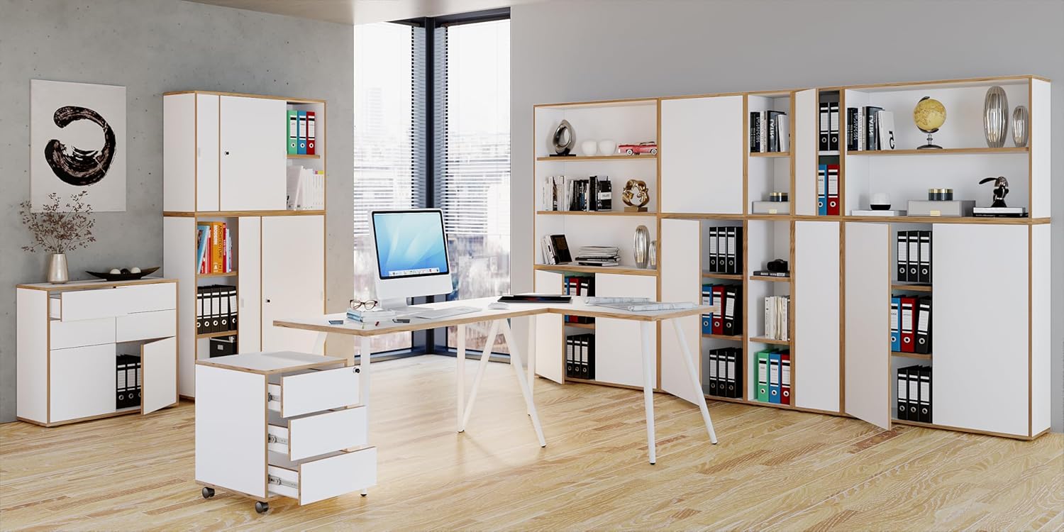 VCM Büroschrank mit 3 Fächern | moderner Aktenschrank mit Schiebetüren | Maße ca. H. 110 x B. 100 x T. 37 cm– Salia 3-Fach