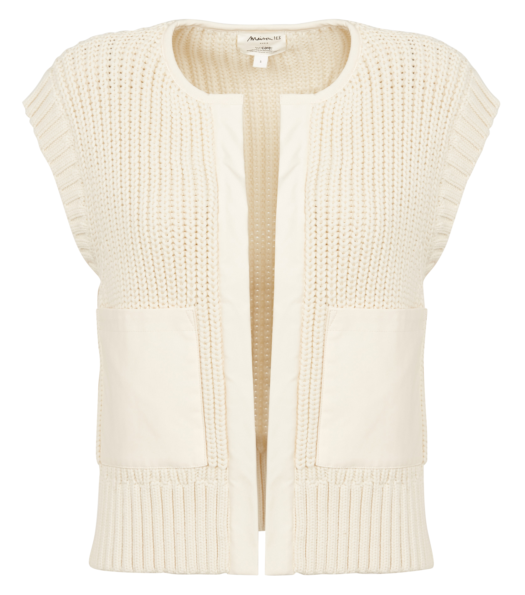 LAURENA - Gilet col rond en coton melangé | Blanc
