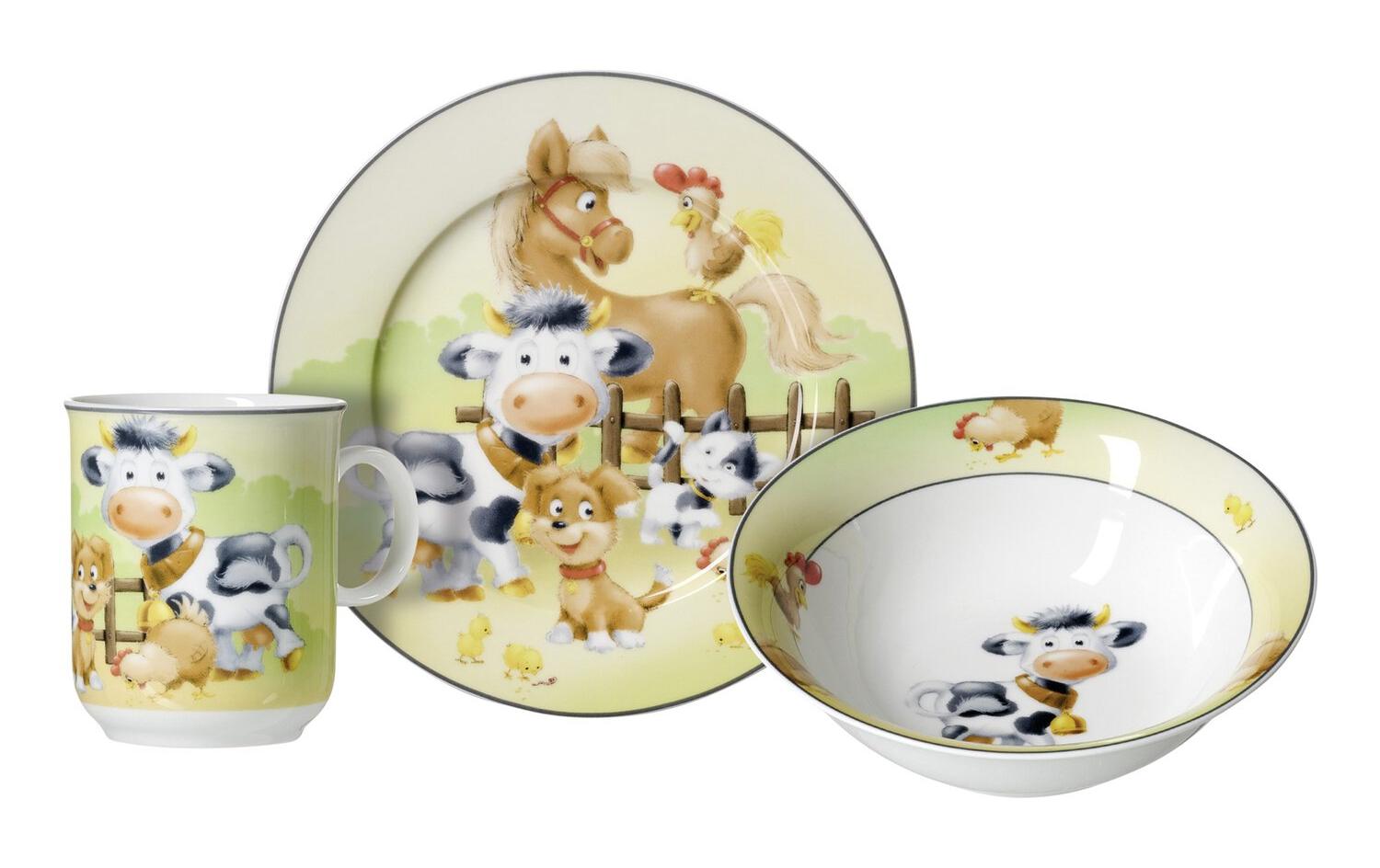 Kindergeschirrset Hoftiere 3-teiligKinder-Geschirrset