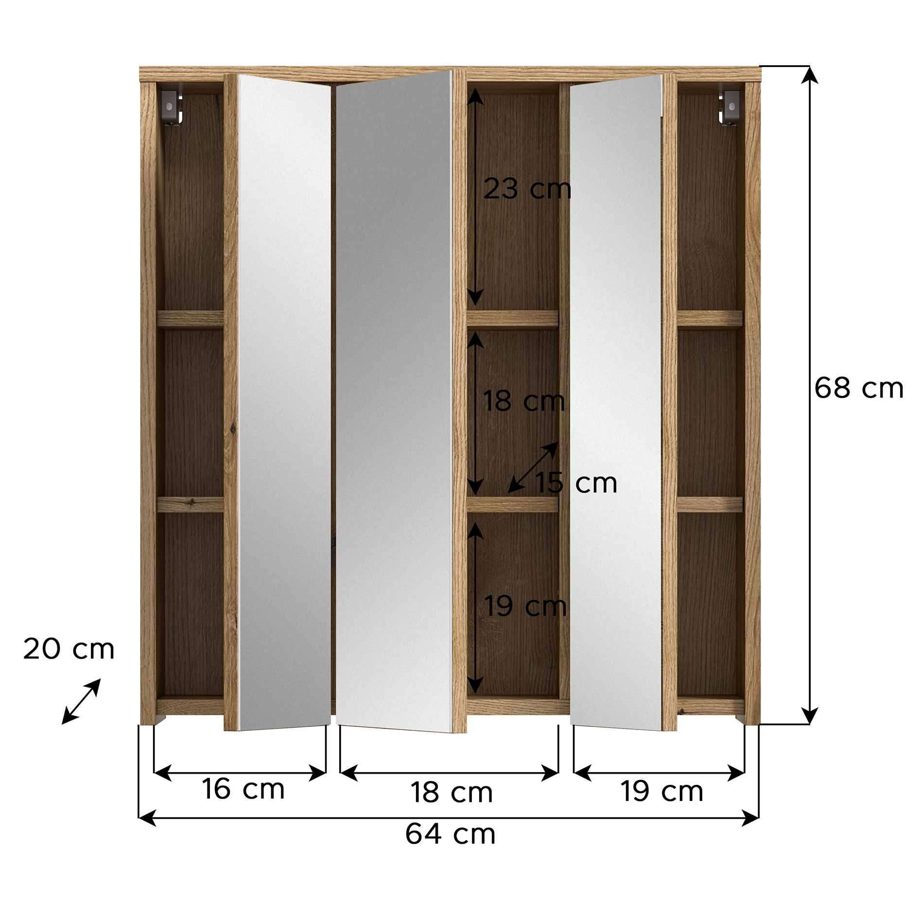 Spiegelschrank ZENO - Evoke Oak - 64 cm