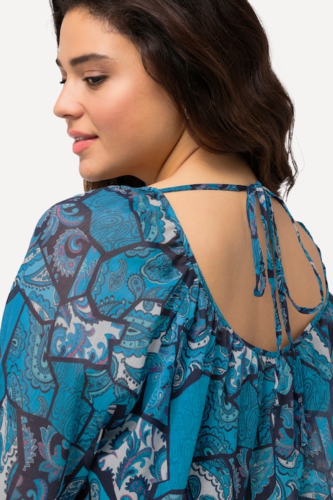 Bluse, floraler Druck, Rundhals, Rücken-Bindeband