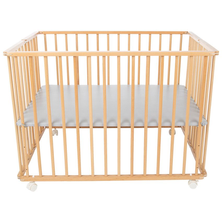 Parc pliant en bois Pocket - Vernis - Ecru