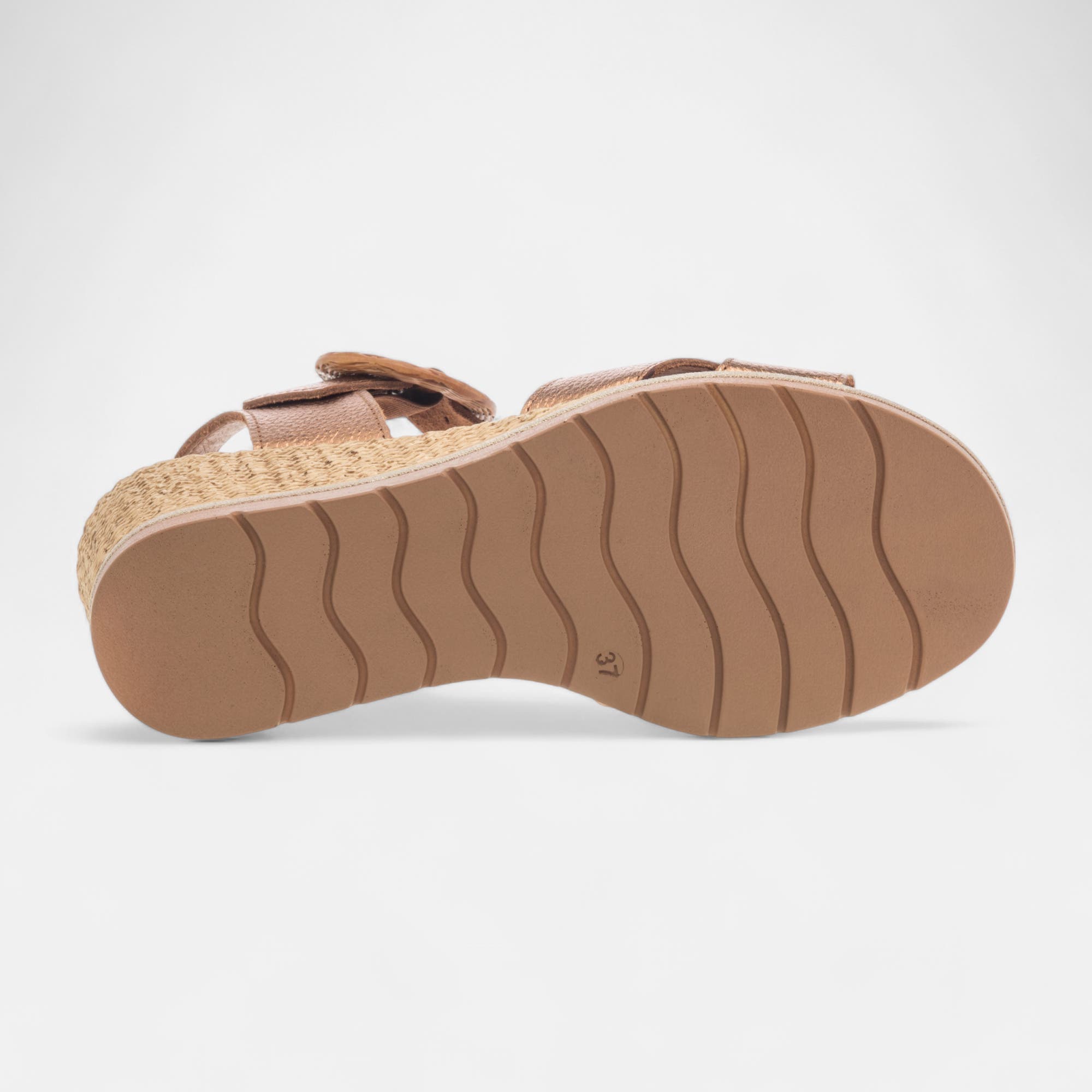 Sandales à talon compensé Femme en cuir bronze