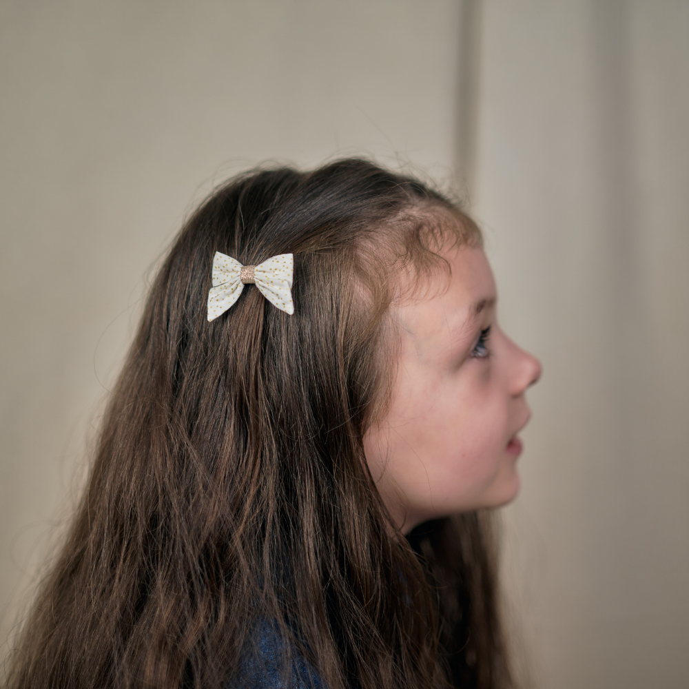 Barrette Mini Noeud Papillon Blanc Pailleté