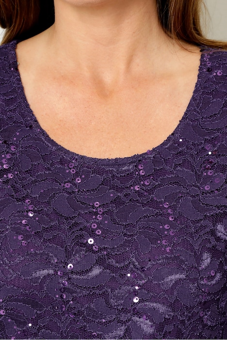 Shirt, gerader Straight Fit, Chiffon mit Pailletten, blickdichtes Top
