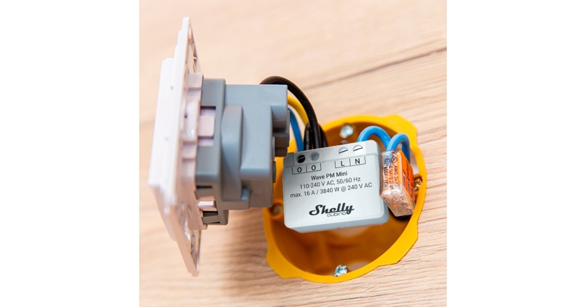 ShellyQubino Wave PM Mini relais  (Lichtgrijs/wit, 1-kanaals, Z-Wave)