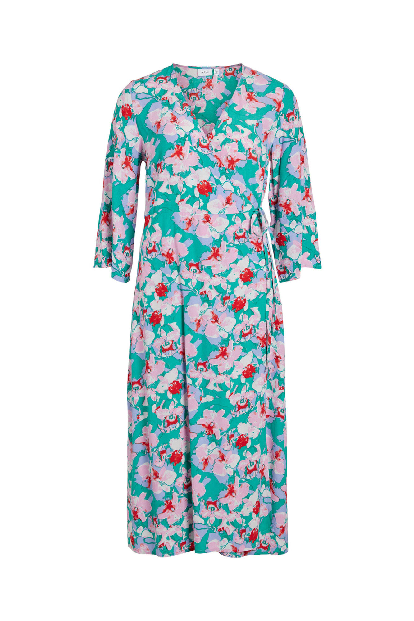Vestido envelope com mangas 3/4 - Verde