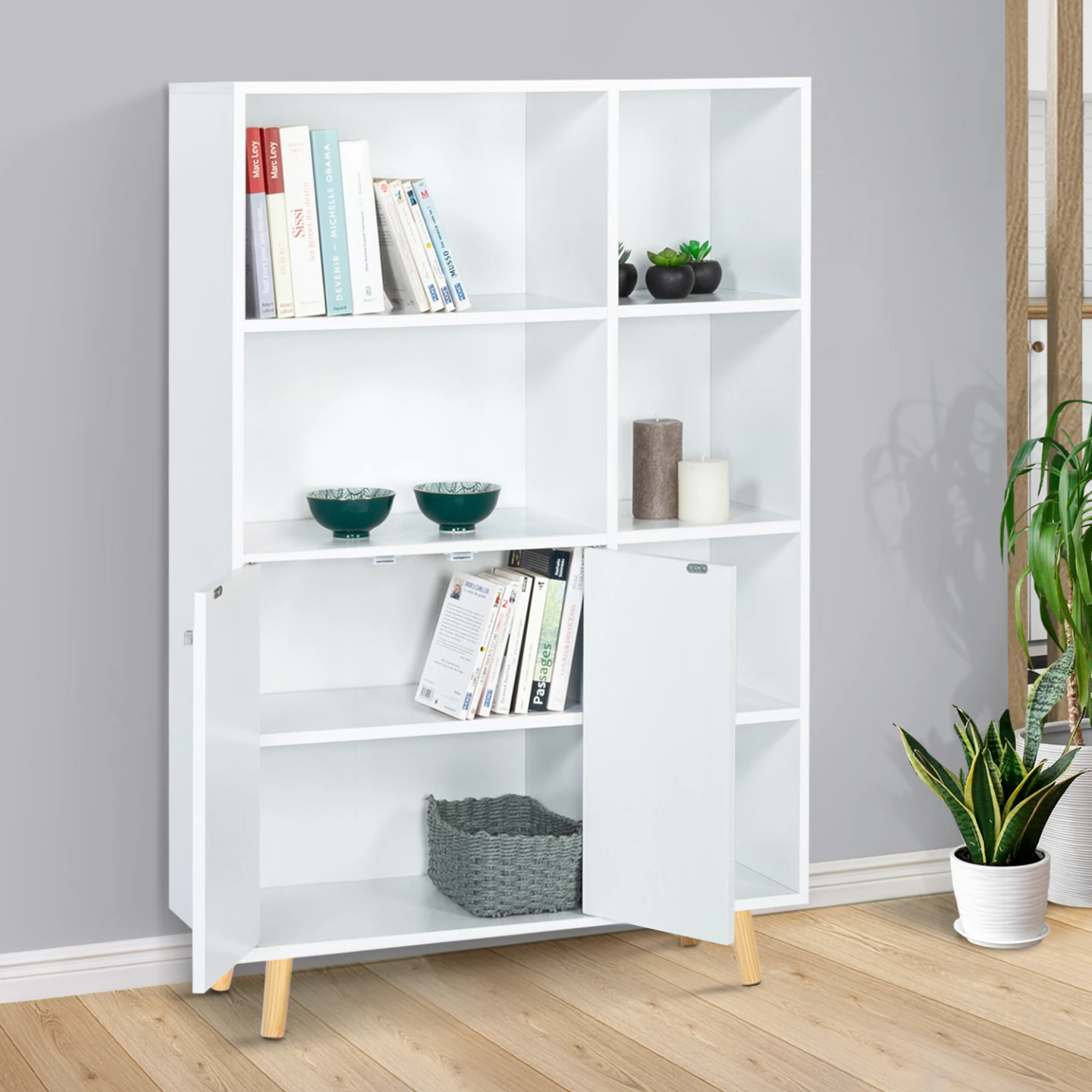 Bibliothèque 2 portes EMMIE scandinave blanc