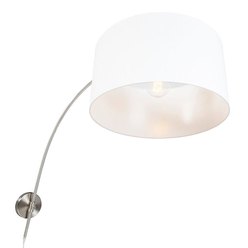Moderne wandbooglamp staal met witte kap 50 cm verstelbaar - Bow