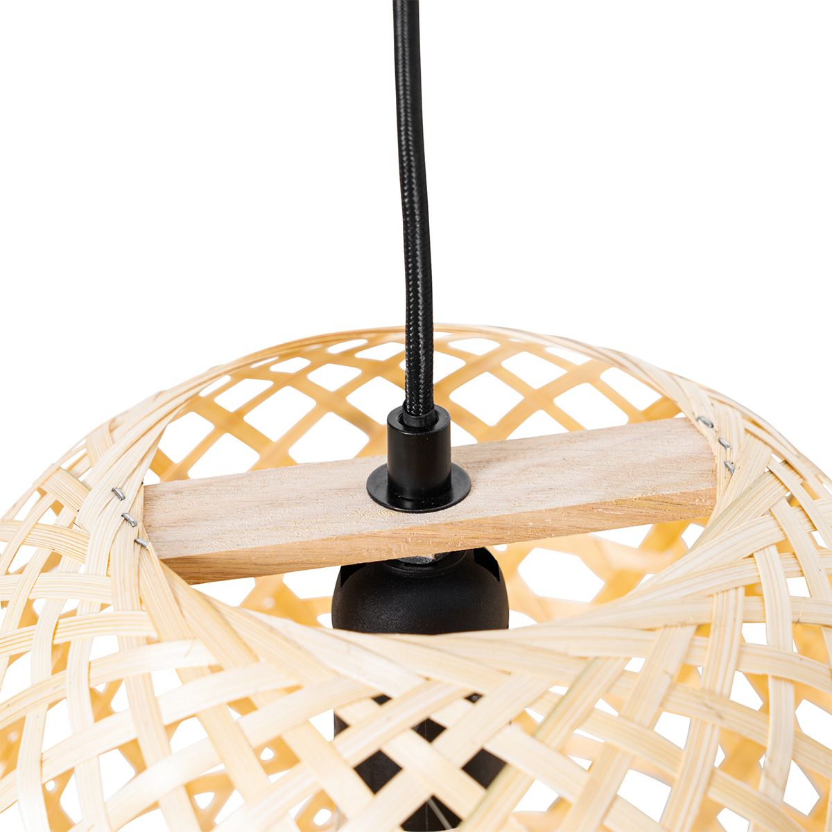 Oosterse hanglamp zwart met bamboe - Rayan
